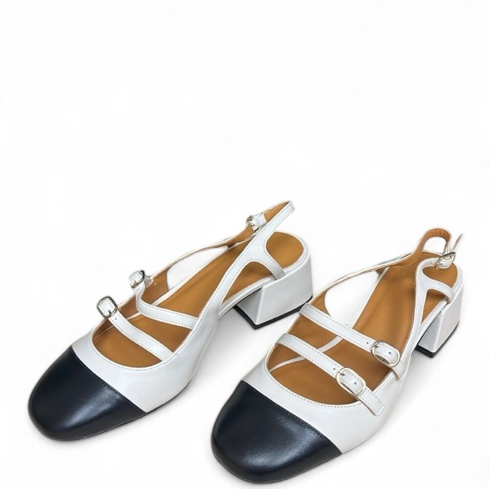 NWB Sezane PAULA BABIES Ecru white Black toe mid-height heels 38 - Picture 6 of 15